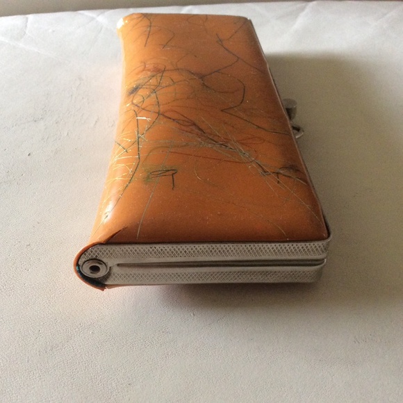 Vintage Hard Eye Glass Case Metal Snap Closure Orange, Gold & Green Design - Picture 3 of 8